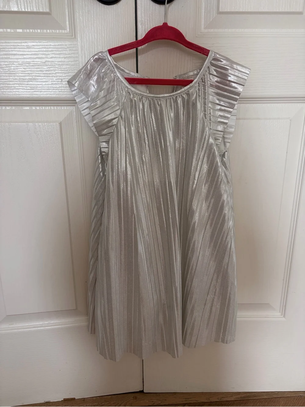 Carter's Silver Metallic Pleated Cap-Sleeve Dress